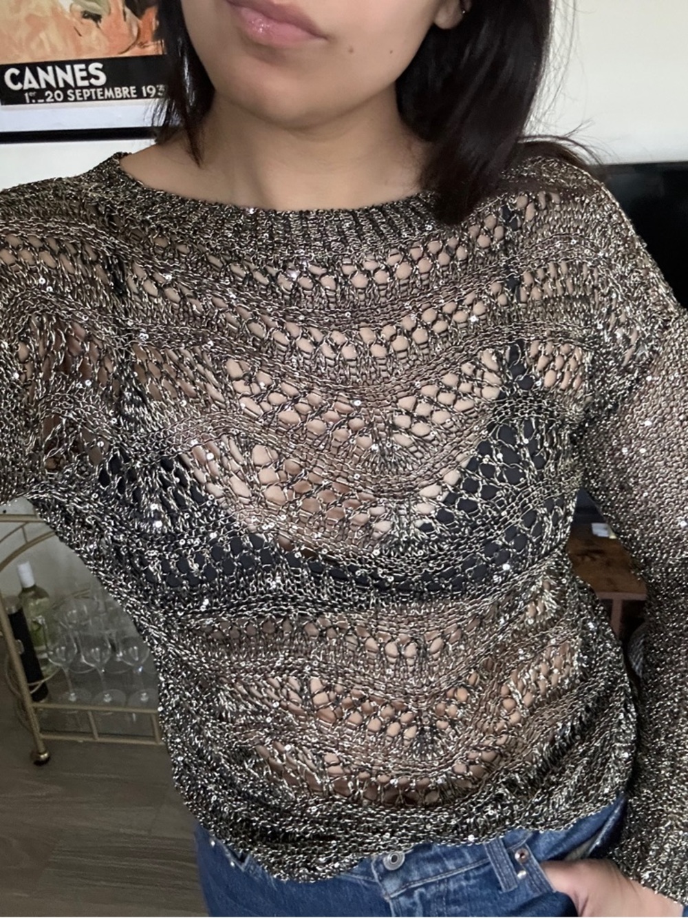 Vintage Black / Gold / Silver Sequin Long Sleeve Top